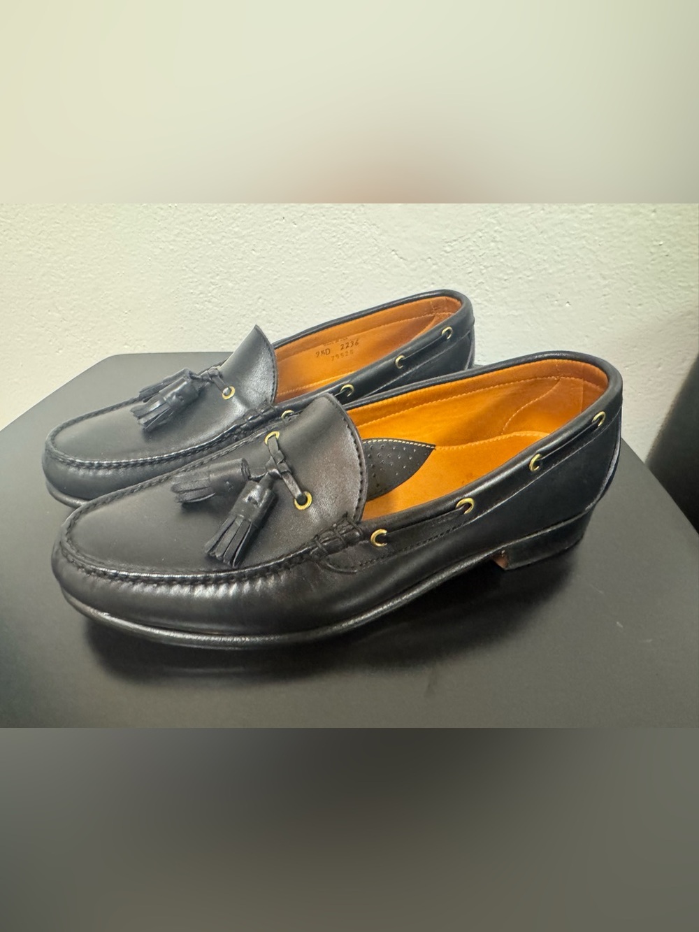 Black Leather Tassel Loafers for Men size 9